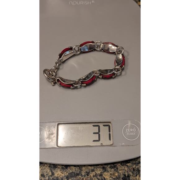 Mexican Red Jasper 925 Sterling Silver Toggle Bracelet - Picture 11 of 11